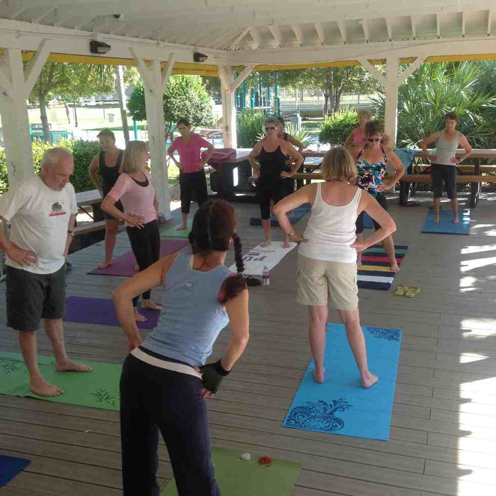 Marathon City Park adjacent to the city marina hosts complimentary yoga during the height of cruising season in the Florida Keys.